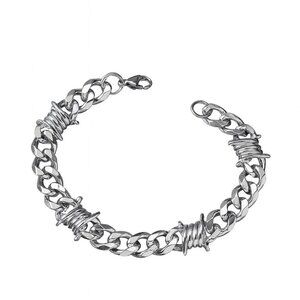 Men 11mm Wide Punk Stainless Steel Spike Interlocking Chain Bracelet